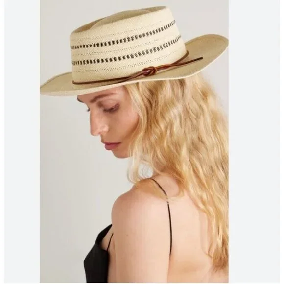 RAG & BONE Cora straw women's boater panama hat -Natural/Tan - SMALL